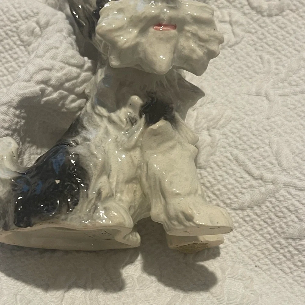 Ceramic Black and White Dog Figurine - Vintage Decorative Pet Statue has nicks